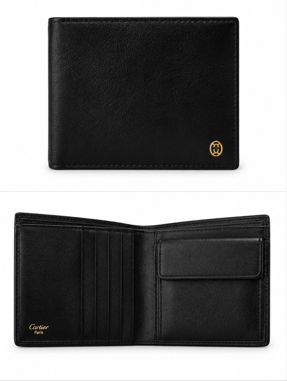 Cartier Black Leather Bifold Wallet with Gold Logo
